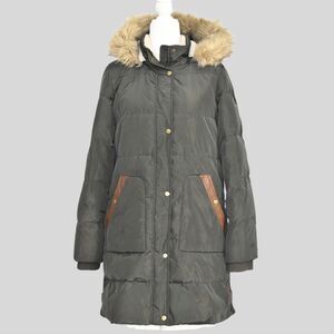 RALPH LAUREN Women's Faux-Fur-Trim Hooded Moss Green Coat Size M